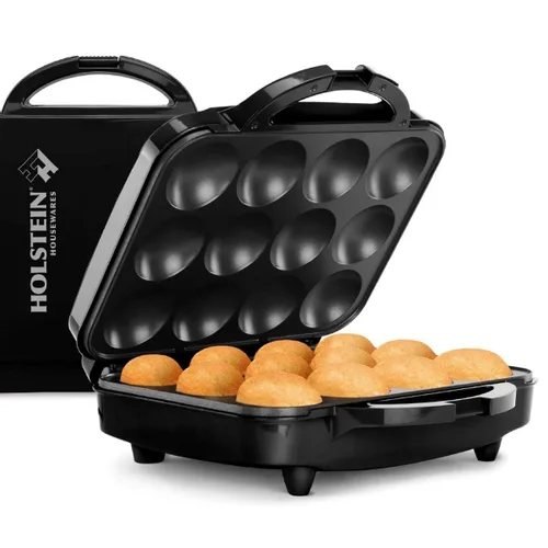 Holstein Housewares - Máquina eléctrica antiadherente para hacer cupcakes de 12 unidades – Hornea 12 cupcakes, muffins, tazas de pizza, rollos de