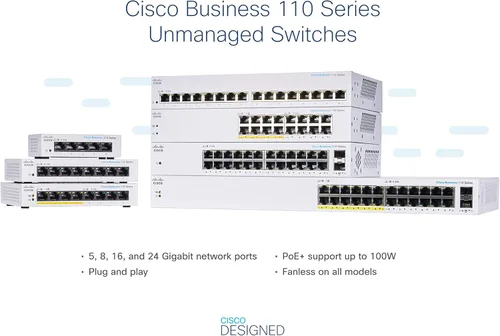 Vista 4 de Cisco Business CBS110-16T - Switch no administrado GE de 16 puertos Protección limitada de por vida (CBS110-16T-NA) y servidor Pyle de 19