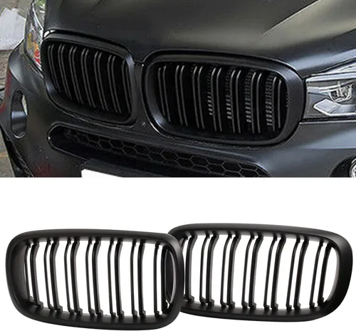 Vista 18 de Parrilla de riñón para parachoques delantero, color negro brillante, compatible con BMW X5 E70 X6 E71 2007-2014 doble listón doble línea