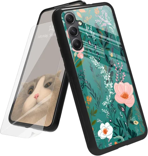 Vista 32 de Funda para Samsung Galaxy A12 5G con protector de pantalla, parte trasera de vidrio templado + TPU de silicona suave que absorbe los golpes