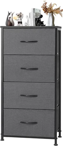 Vista 12 de DUMOS Cómoda de 8 cajones para dormitorio, organizador de almacenamiento de tela con marco de metal resistente, cómoda superior de madera para Negro