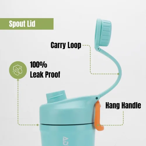 Vista 4 de Ozizo Botella agitadora de acero inoxidable con 2 resortes, taza agitadora aislada para mezclas de proteínas, 20 onzas, cian