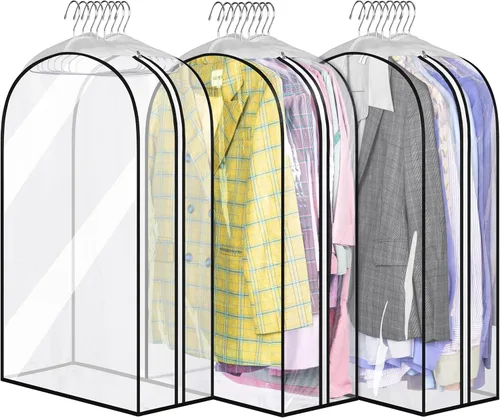 MISSLO Bolsas de ropa transparentes de 32 pulgadas para colgar ropa, bolsas de traje reforzadas de 10 pulgadas para almacenamiento de armario, funda