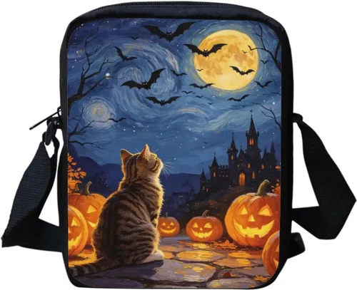 Vista 24 de Halloween Cat Small Messenger Bag Crossbody Shoulder Bag for Women Black Cat Pumpkin