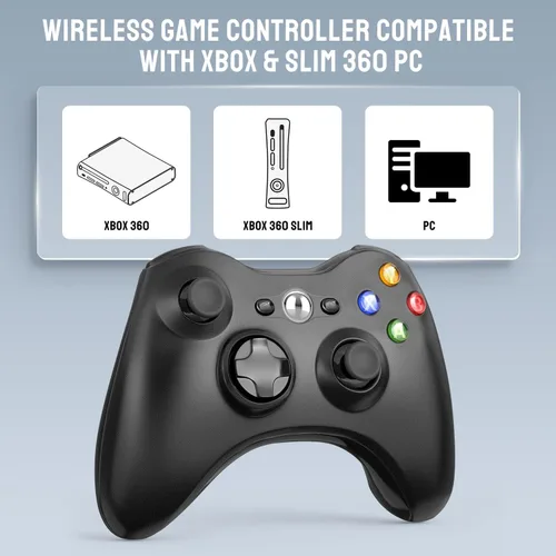 Vista 5 de ASTARRY Controlador inalámbrico compatible con Xbox 360 control de juego de 24 GHZ joystick compatible con Xbox y Slim 360 PC Windows 7 8 10 negro