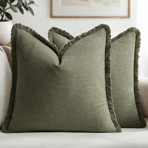 Vista 18 de MIULEE Juego de 2 fundas de almohada decorativas de lino neutro con flecos, fundas de cojín de estilo bohemio con borlas para sofá, cama, sala