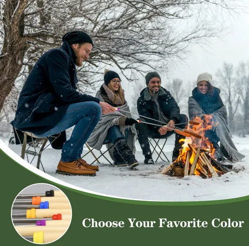 Vista 2 de Juego de 5/8/12/24 palitos para asar malvavisco, pinchos extensibles de metal de 32 pulgadas de largo con mango de madera, para malvavisco, perros