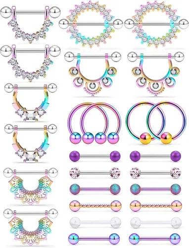 Kridzisw Anillos para lengua de pezón de 14 G, 6 pares de acero quirúrgico, pezones de pezón, aro de barra, piercing para el cuerpo, joyería de