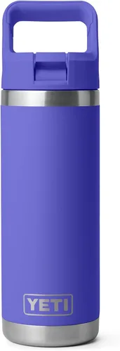 Vista 51 de YETI Rambler Botella de 18 onzas, aislada al vacío, de acero inoxidable con tapa de popote a juego de colores, rojo rescate