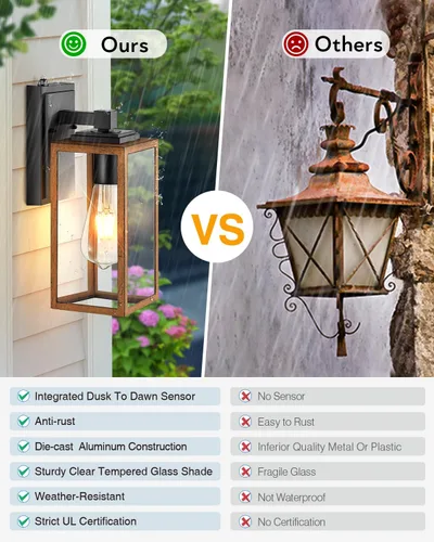 Vista 40 de VIANIS Lámpara de pared dorada para exteriores, sensor de atardecer a amanecer, apliques de montaje en pared exterior para casa, lámparas de pared