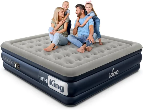 Vista 8 de iDOO - Colchón de aire tamaño matrimonial con bomba integrada, colchón inflable mejorado, ideal para campamento en casa y como cama de invitados