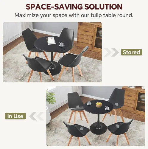 Vista 4 de Small Space - Mesa de comedor redonda de tulipán negro de 27.5 pulgadas, mesa de cocina moderna con base de pedestal para 2-4 personas, fácil