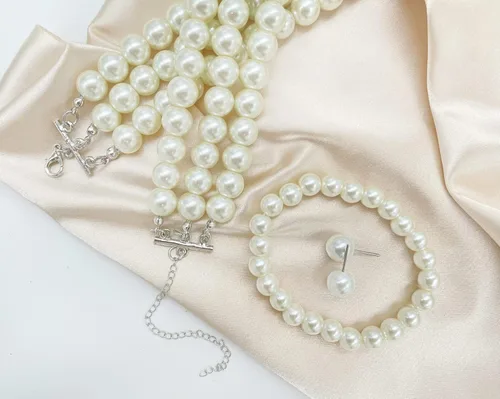 Vista 5 de Gionforsy Collar de perlas blancas para mujer, gargantilla de perlas de múltiples hebras, collar de perlas cortas para boda, fiesta de té, Perla