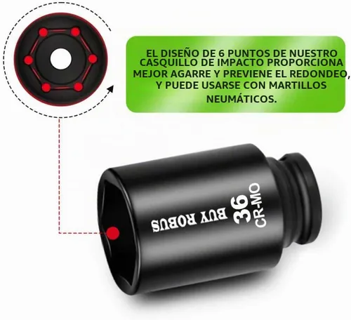 Vista 3 de Enchufe métrico de impacto profundo de 1-1/4 de 1/2", CR-MO de 6 puntos para una fácil extracción de la tuerca del eje Negro