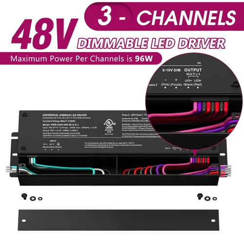 Vista 2 de EMITEVER Controlador LED regulable de 48 V, fuente de alimentación regulable 5 en 1 de 288 W, transformador de CA a CC de 3 canales para luz LED