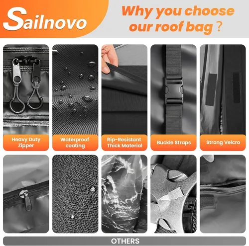 Vista 8 de Sailnovo Bolsa de techo para portaequipajes en la azotea, 15 Coches cabidos Bolsa de techo impermeable suave para automóvil, 4 correas de amarre, 4