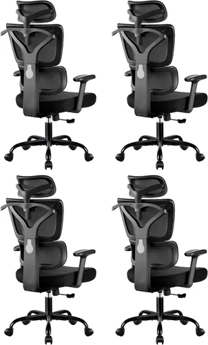 Vista 10 de Silla de Oficina Ergonómica de Respaldo Alto Silla de Escritorio con Soporte Lumbar, Silla de Computadora de Malla Transpirable con Reposabrazos