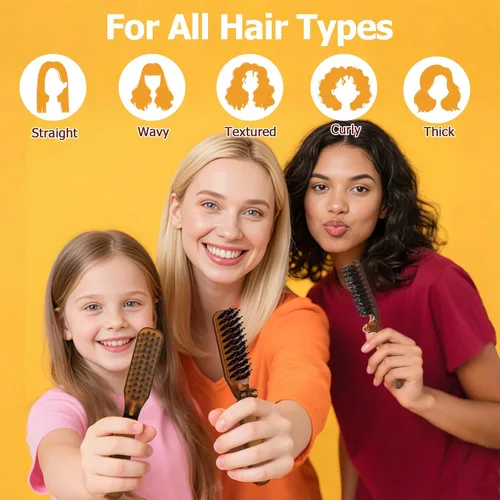 Vista 2 de Cepillos de pelo para mujer, mini cepillo plegable de cerdas de jabalí de viaje, cepillo de pelo pequeño para todo tipo de cabello, cepillo de pelo