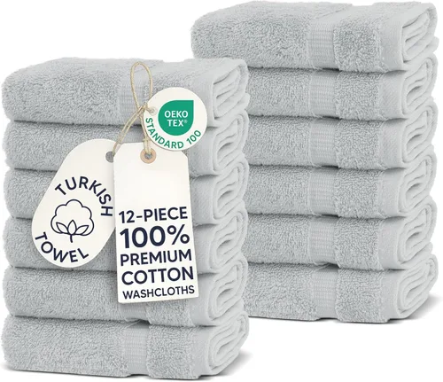 Vista 10 de Chakir Turkish Linens - Toallas turcas de 100% algodón, suaves y absorbentes (12 paños, color gris)