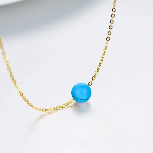 Vista 5 de Collar de oro macizo de 14 quilates para mujer, collar con dije de ópaloturquesa de imitación de oro amarillo y turquesa, joyería fina, regalos