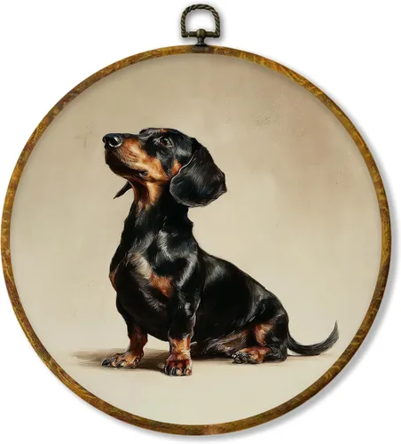 Vista 9 de Hiuwevt Decoración de pared ovalada rústica para el día de la lavandería, impresiones de lienzo retro con marco de perro de campo, decoración