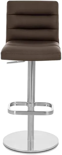 Vista 4 de ZURI Taburete de bar moderno de altura ajustable marrón exuberante con base plana redonda cepillada