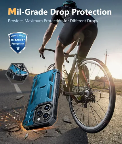 Vista 5 de FNTCASE Funda para iPhone 15 Pro: funda protectora resistente de grado militar a prueba de caídas para teléfono celular con soporte y protector