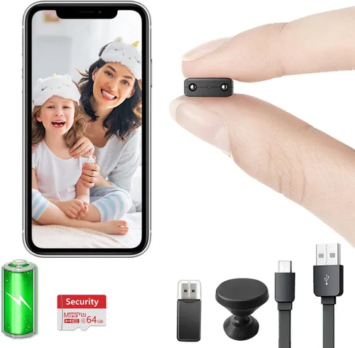 Rettru 【Free 64G】 Smallest Wireless WiFi Camera,Portable Battery Camera,HD4K Baby Monitor with Video Recording Live Feed Night Vision,Motion