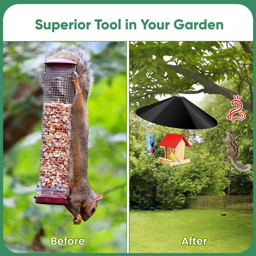 Vista 6 de Comederos grandes de 24 pulgadas a prueba de ardillas para colgar al aire libre, deflectores exteriores para ardillas para el poste de comederos