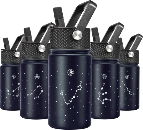 Vista 94 de BJPKPK Botella de agua con tapa con pajilla, botella de agua aislada de 15 onzas, botellas de agua de metal de acero inoxidable, termo reutilizable