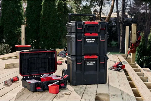 Vista 8 de CRAFTSMAN Caja de herramientas del sistema TRADESTACK, almacenamiento de herramientas resistente al agua, con 6 contenedores pequeños para piezas