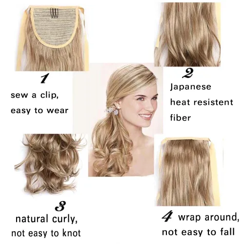Vista 4 de iLUU Extensiones de cabello sintético de 20 pulgadas, 3.17 oz, ondulado, rizado, resistente al calor, fibra sintética para mujer