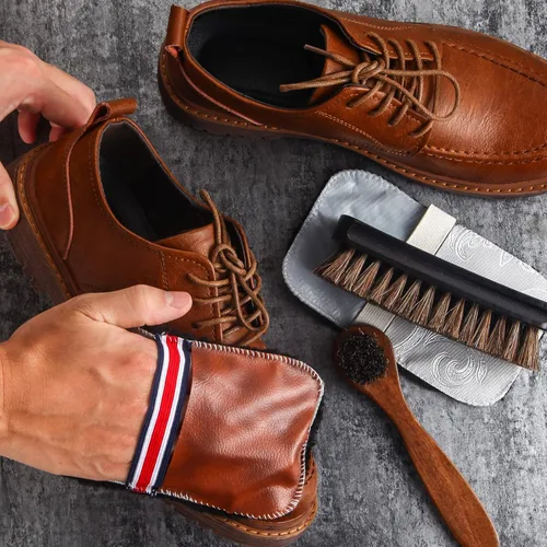 Vista 4 de Kit de 4 cepillos para zapatos de pelo de caballo, aplicadores de limpieza de piel, botas, cepillos de cuidado, cepillo limpiador de gamuza