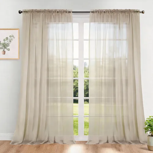 Vista 16 de Dreaming Casa Cortinas traslúcidas lisas con bolsillo para barra, 2 paneles de 52 pulgadas de ancho x 96 pulgadas de largo, color blanco