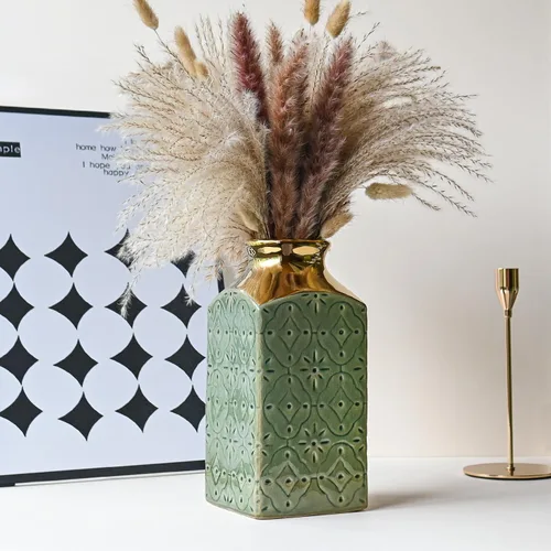 Vista 7 de Juego de 2 jarrones de cerámica modernos para sala de estar, dormitorio, jarrones de flores de 9.3 y 7.9 pulgadas para decoración del hogar, centros