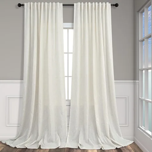 Vista 81 de Cortinas de lino natural de 108 pulgadas de largo para sala de estar, juego de 2 paneles con bolsillo para cortinero y pestaña trasera, cortinas