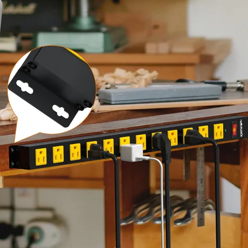 Vista 4 de Regleta de alimentación larga de 12 tomas, cable de alimentación de 3 pies, protector de sobretensiones de 2100 julios, barra de alimentación