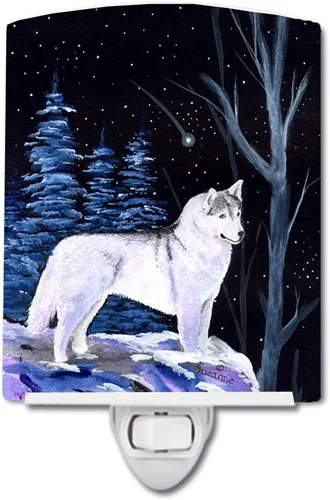 Caroline's Treasures SS8400CNL Starry Night Siberian Husky Ceramic Night Light Compact, UL-Certified, Ideal for Bedroom, Bathroom, Nursery, Hallway,