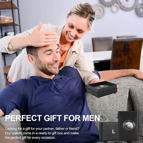 Vista 3 de LAKIPETN AirTag - Cartera delgada de cuero para hombre, con tarjeta de crédito, tarjetas emergentes, carteras, protección de bloqueo RFID compatible