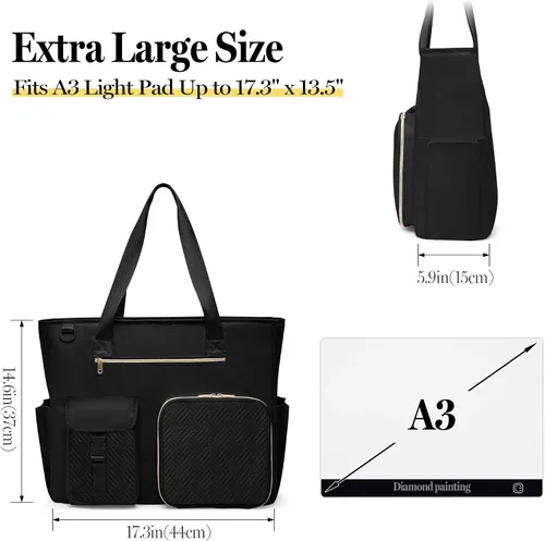 Vista 5 de Fasrom Diamond Painting Carrying Case, A3 Light Pad Storage Bag Black