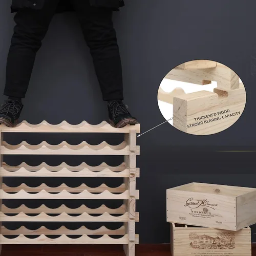 Vista 6 de Gabinete de estante de vino 130 botellas de madera apilable almacenamiento independiente piso modular bodega estante Natural