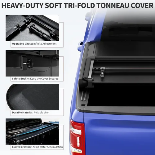 Vista 3 de oEdRo - Cubierta suave de tres pliegues para plataforma de camioneta, compatible con Toyota Tacoma 2005-2015 con plataforma Fleetside de 5 pies