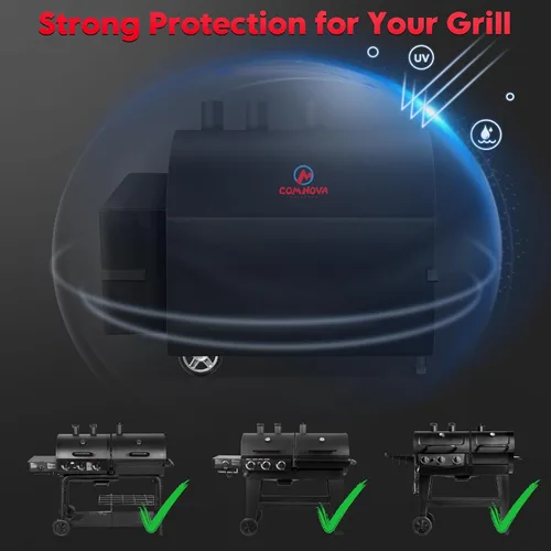Vista 4 de Comnova Cubierta de Parrilla para Char Griller de 3 Quemadores de Combustible Dual – Cubierta de Ahumador 600D para Char Griller, Cubierta