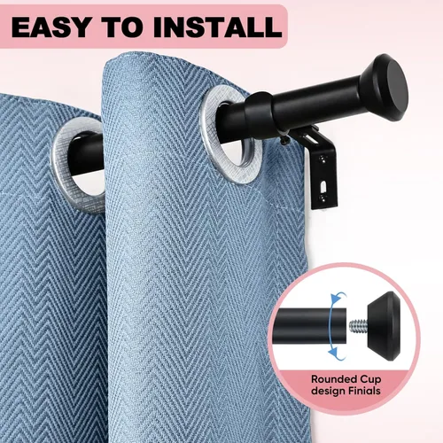 Vista 2 de SIMEWIN Barras de cortina de servicio pesado para ventanas de 28 a 48 pulgadas, barras de cortina ajustables negras con remates de diamante