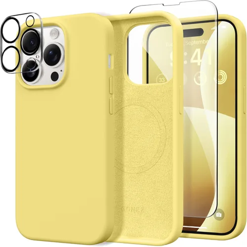 Vista 232 de GONEZ Funda magnética para iPhone 14, compatible con Magsafe, con protector de pantalla + protector de cámara, forro de microfibra antiarañazos
