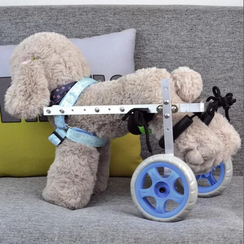 Vista 7 de Silla de ruedas ajustable para perros, silla de ruedas para patas traseras, aluminio ligero, silla de ruedas para 2 mascotas/perros, con ayuda