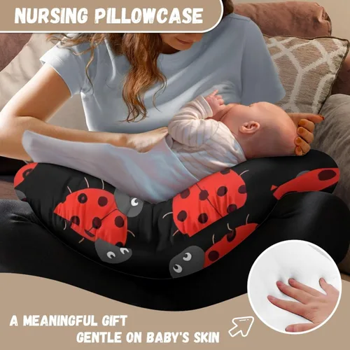 Vista 6 de Forchrinse Funda de almohada de lactancia de mariquita roja para lactancia materna y alimentación con biberón, funda de almohada elástica suave