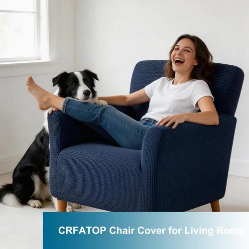 Vista 8 de CRFATOP - Funda elástica para sillón de mediados de siglo moderno de 1 pieza, fundas de silla de acento de jacquard con brazos, fundas de silla