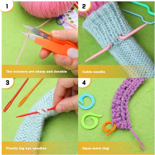 Vista 3 de Pnytty Juego completo de ganchos de ganchillo multicolor para principiantes, incluye 100 ganchos ergonómicos de ganchillo, agujas de tejer