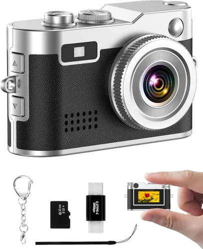 Mini cámara con llavero – Mini cámara digital retro FHD de 1080P – Cámaras portátiles pequeñas y compactas vintage micro – Grabadora de video de